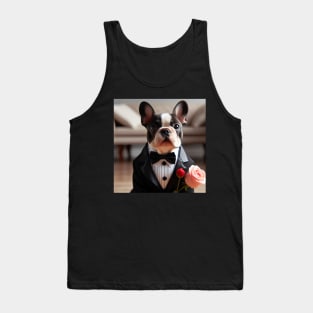 French bulldog wearing tuxedo and bow tie with pink rose Tank Top